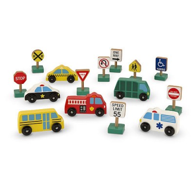 MELISSA & DOUG Wooden Vehicles & Traffic Sign